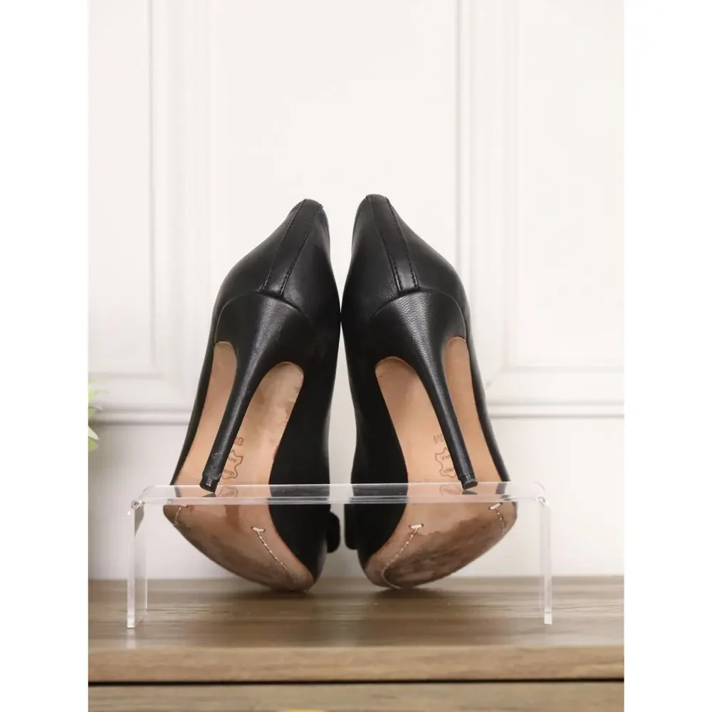 Tory Burch Black Leather Pumps Tortoise Logo Bow Heels Size 8 Classic Preppy